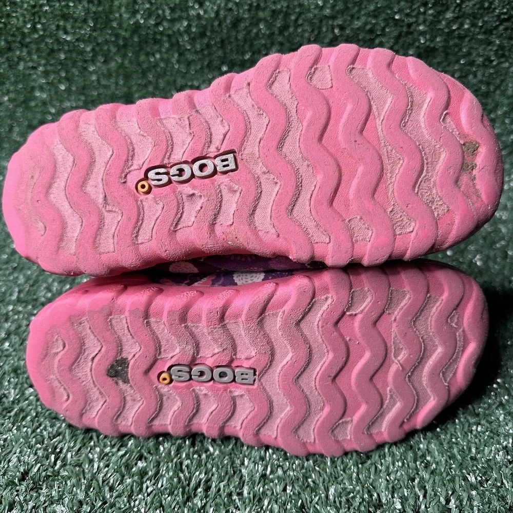 GIRLS‎ KIDS BOGS PULL ON FLORAL PINK WATERPROOF WARM LINED BOOTS SIZE 13